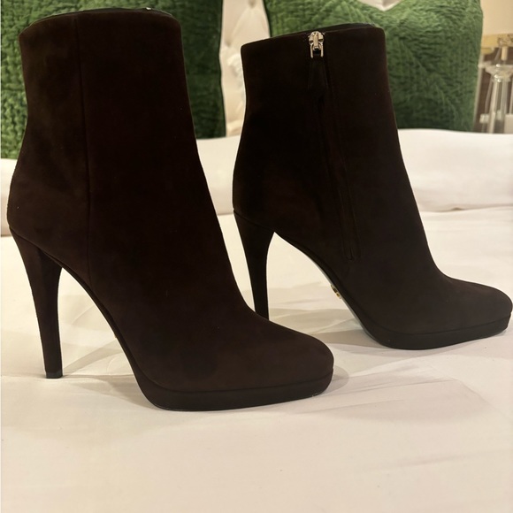 New Prada Chocolate Brown Suede Half Boot - Picture 5 of 13